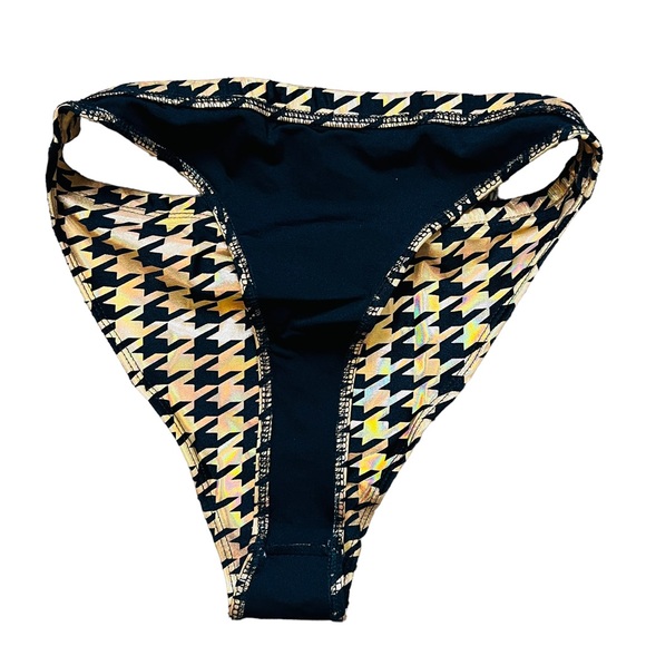 TastefulGirl Black & Gold Holo Houndstooth Tube Top & High Leg Bottom Rave Set - Picture 10 of 13